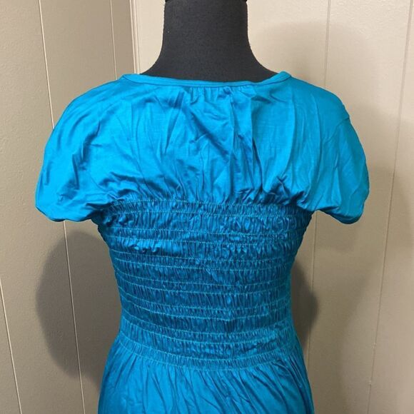 Trina Turk Small Blue Entertain Smocked Knee-Length Dress - Picture 8 of 10